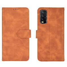 Leather Case Stands Flip Cover Holder L01Z for Vivo Y20 Brown