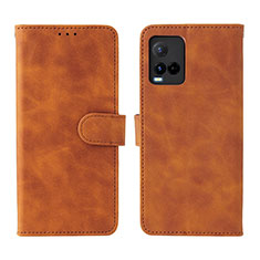 Leather Case Stands Flip Cover Holder L01Z for Vivo Y21 Brown