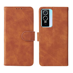 Leather Case Stands Flip Cover Holder L01Z for Vivo Y76 5G Brown