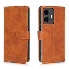 Leather Case Stands Flip Cover Holder L01Z for Vivo Y77e 5G Brown