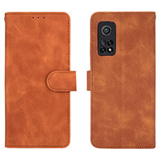 Leather Case Stands Flip Cover Holder L01Z for Xiaomi Mi 10T Pro 5G Brown