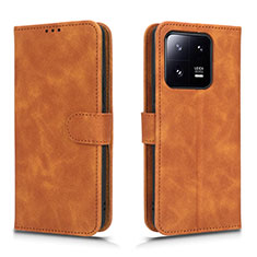 Leather Case Stands Flip Cover Holder L01Z for Xiaomi Mi 13 Pro 5G Brown