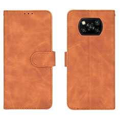 Leather Case Stands Flip Cover Holder L01Z for Xiaomi Poco X3 Pro Brown