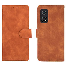 Leather Case Stands Flip Cover Holder L01Z for Xiaomi Redmi K30S 5G Brown