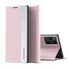 Leather Case Stands Flip Cover Holder L02 for Oppo Find X3 5G Pink