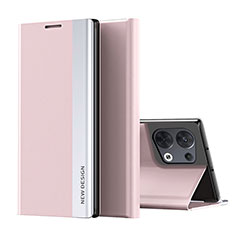 Leather Case Stands Flip Cover Holder L02 for Oppo Reno8 5G Pink