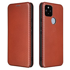 Leather Case Stands Flip Cover Holder L02Z for Google Pixel 5a 5G Brown