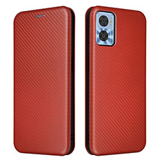 Leather Case Stands Flip Cover Holder L02Z for Motorola Moto E22 Brown