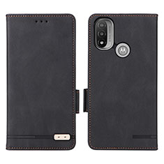 Leather Case Stands Flip Cover Holder L02Z for Motorola Moto E40 Black
