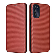 Leather Case Stands Flip Cover Holder L02Z for Motorola Moto G 5G (2022) Brown