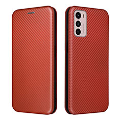 Leather Case Stands Flip Cover Holder L02Z for Motorola Moto G42 Brown