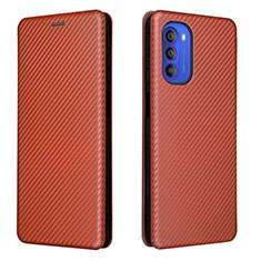 Leather Case Stands Flip Cover Holder L02Z for Motorola Moto G51 5G Brown