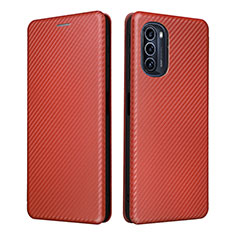 Leather Case Stands Flip Cover Holder L02Z for Motorola Moto G52j 5G Brown