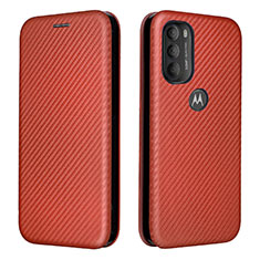 Leather Case Stands Flip Cover Holder L02Z for Motorola Moto G71 5G Brown