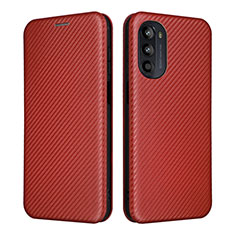 Leather Case Stands Flip Cover Holder L02Z for Motorola Moto G71s 5G Brown