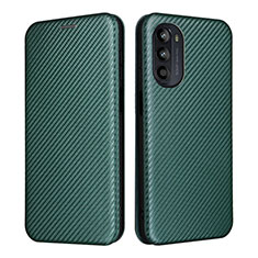 Leather Case Stands Flip Cover Holder L02Z for Motorola Moto G71s 5G Green