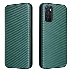 Leather Case Stands Flip Cover Holder L02Z for Oppo A55S 5G Green