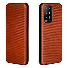 Leather Case Stands Flip Cover Holder L02Z for Oppo Reno5 Z 5G Brown
