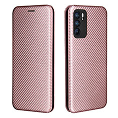 Leather Case Stands Flip Cover Holder L02Z for Oppo Reno6 5G Rose Gold