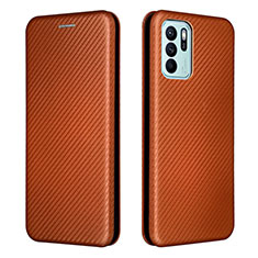 Leather Case Stands Flip Cover Holder L02Z for Oppo Reno6 Z 5G Brown