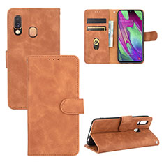 Leather Case Stands Flip Cover Holder L02Z for Samsung Galaxy A40 Brown