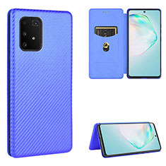 Leather Case Stands Flip Cover Holder L02Z for Samsung Galaxy A91 Blue