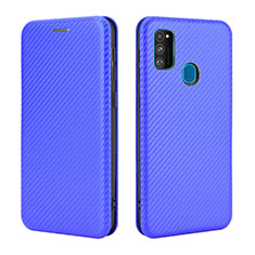 Leather Case Stands Flip Cover Holder L02Z for Samsung Galaxy M21 Blue