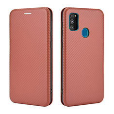 Leather Case Stands Flip Cover Holder L02Z for Samsung Galaxy M21 Brown
