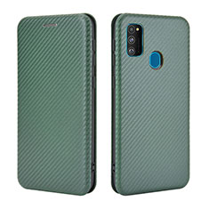 Leather Case Stands Flip Cover Holder L02Z for Samsung Galaxy M21 Green