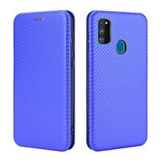 Leather Case Stands Flip Cover Holder L02Z for Samsung Galaxy M30s Blue