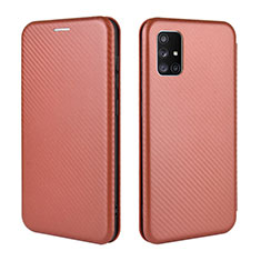 Leather Case Stands Flip Cover Holder L02Z for Samsung Galaxy M51 Brown