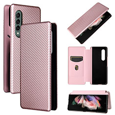 Leather Case Stands Flip Cover Holder L02Z for Samsung Galaxy Z Fold4 5G Rose Gold