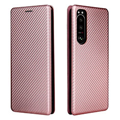 Leather Case Stands Flip Cover Holder L02Z for Sony Xperia 5 III Rose Gold