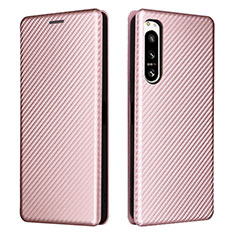Leather Case Stands Flip Cover Holder L02Z for Sony Xperia 5 IV Rose Gold