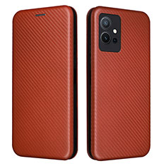 Leather Case Stands Flip Cover Holder L02Z for Vivo iQOO Z6 5G Brown