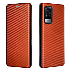 Leather Case Stands Flip Cover Holder L02Z for Vivo X60 Pro 5G Brown