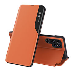 Leather Case Stands Flip Cover Holder L03 for Samsung Galaxy S21 Ultra 5G Orange