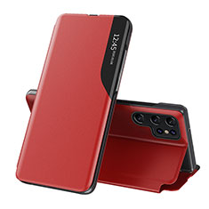 Leather Case Stands Flip Cover Holder L03 for Samsung Galaxy S23 Ultra 5G Red