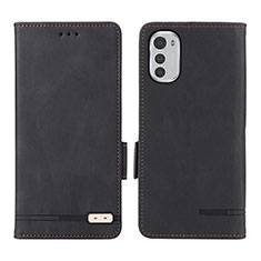 Leather Case Stands Flip Cover Holder L03Z for Motorola Moto E32 Black