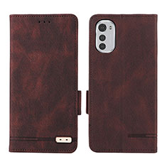 Leather Case Stands Flip Cover Holder L03Z for Motorola Moto E32 Brown
