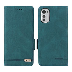 Leather Case Stands Flip Cover Holder L03Z for Motorola Moto E32 Green