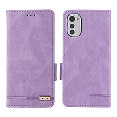 Leather Case Stands Flip Cover Holder L03Z for Motorola Moto E32 Purple
