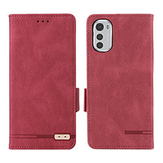 Leather Case Stands Flip Cover Holder L03Z for Motorola Moto E32s Red
