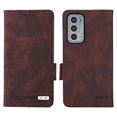 Leather Case Stands Flip Cover Holder L03Z for Motorola Moto Edge 20 5G Brown