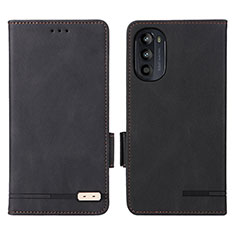 Leather Case Stands Flip Cover Holder L03Z for Motorola MOTO G52 Black