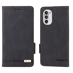 Leather Case Stands Flip Cover Holder L03Z for Motorola Moto G52j 5G Black