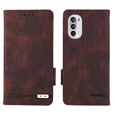 Leather Case Stands Flip Cover Holder L03Z for Motorola Moto G52j 5G Brown