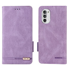 Leather Case Stands Flip Cover Holder L03Z for Motorola Moto G52j 5G Purple