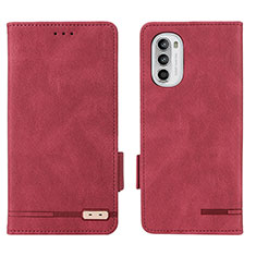 Leather Case Stands Flip Cover Holder L03Z for Motorola Moto G52j 5G Red