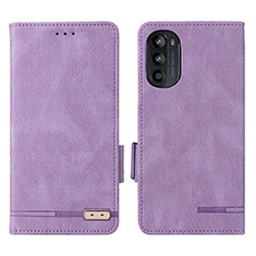 Leather Case Stands Flip Cover Holder L03Z for Motorola Moto G71s 5G Purple